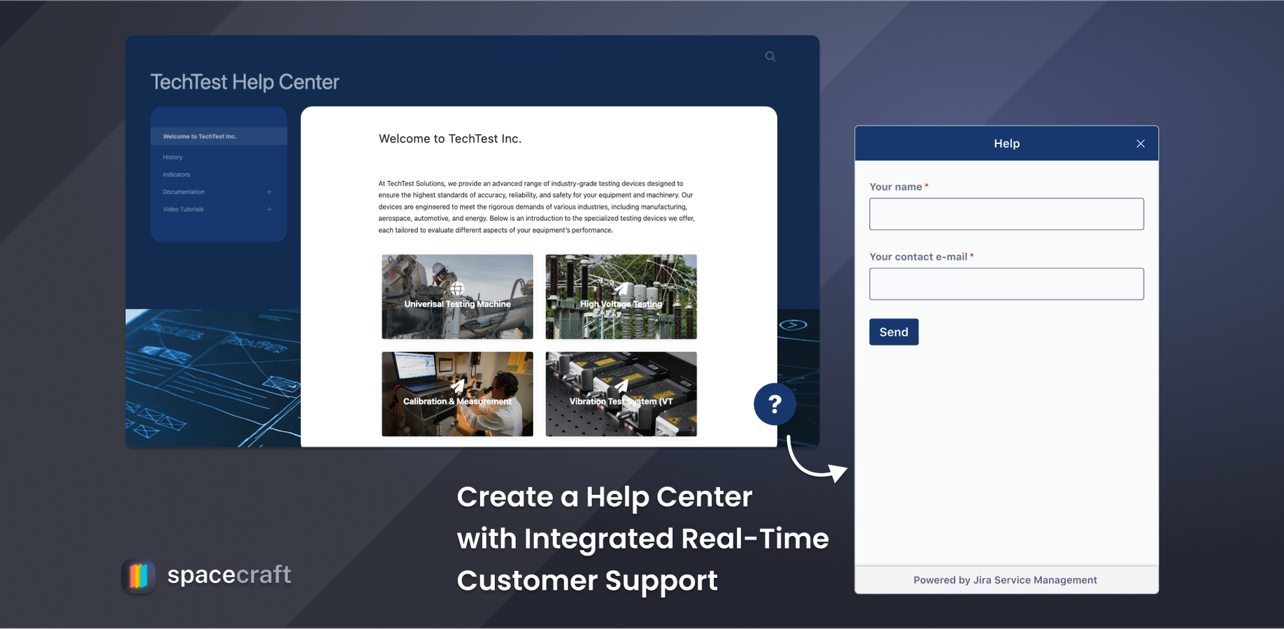 Spacecraft goes beyond setting up static documentation sites for your customers and partners. Level up your knowledge base to accommodate a help center complete with different support options including JSM.