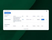 Session Overview - A session overview of all active or closed sessions in which you are participating. You can participate and share them here.