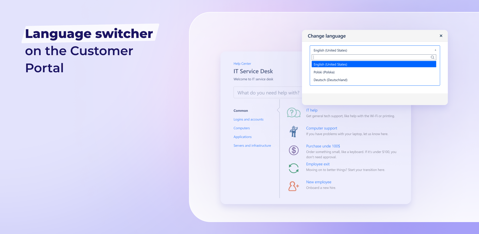 Easily change languages within the customer portal