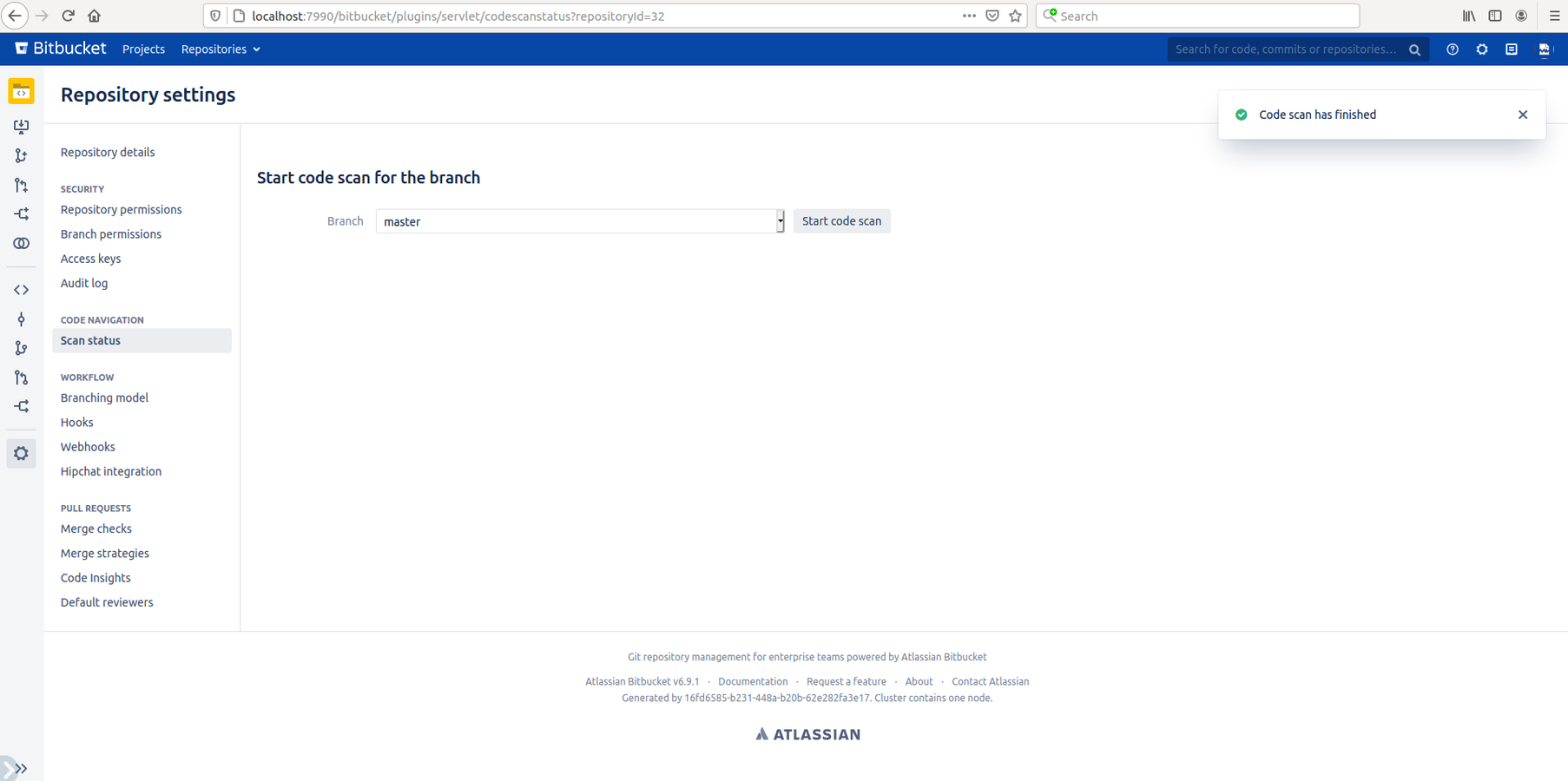 Code scan tab in Repository settings