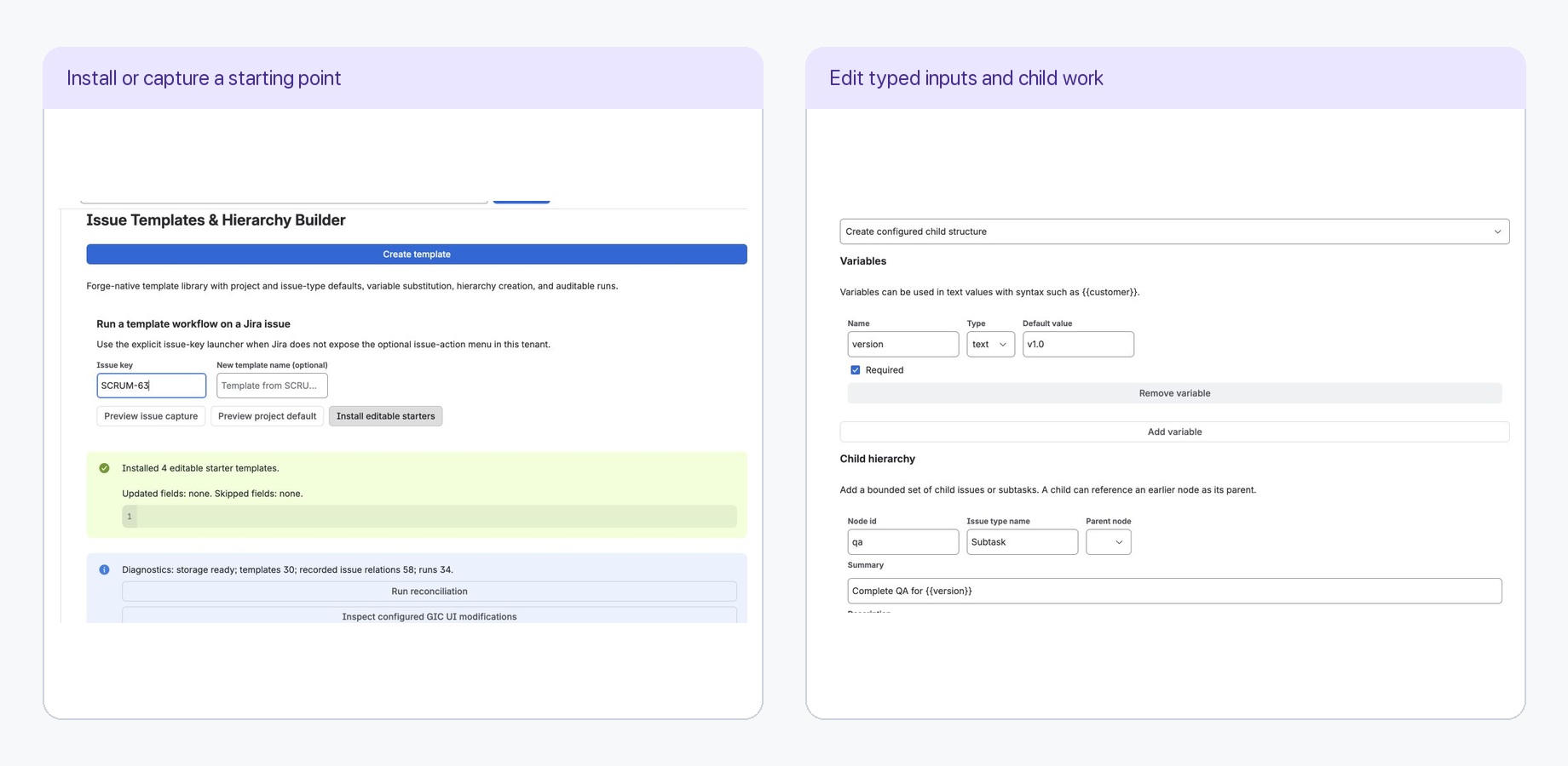 The Template Library turns a proven Jira process into an editable, reusable starting point for the whole team.