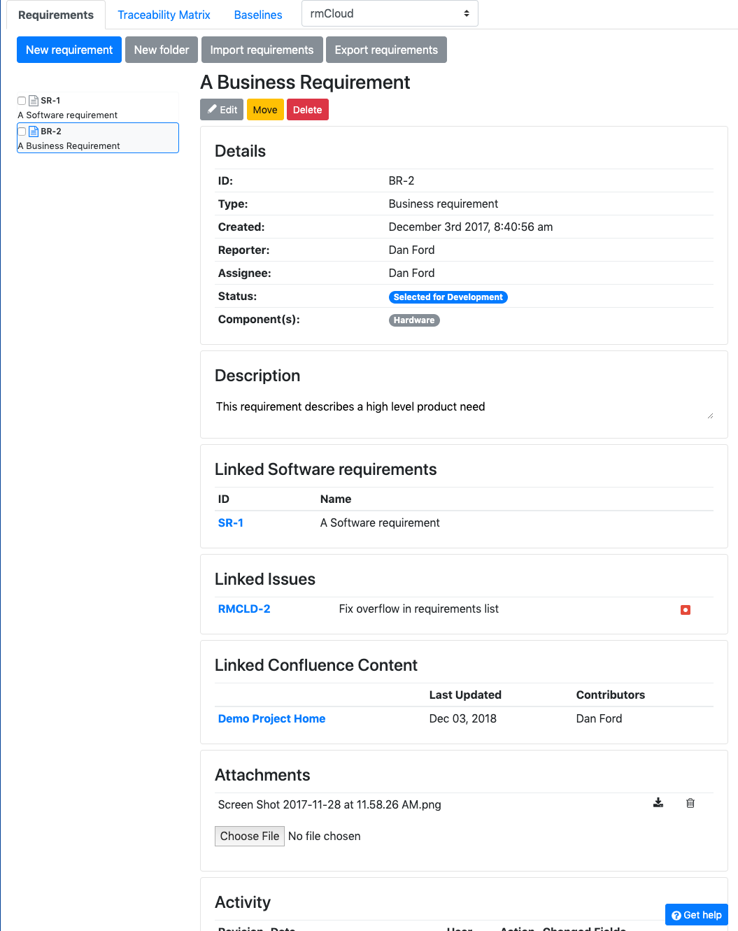 Main requirement explorer/detail view