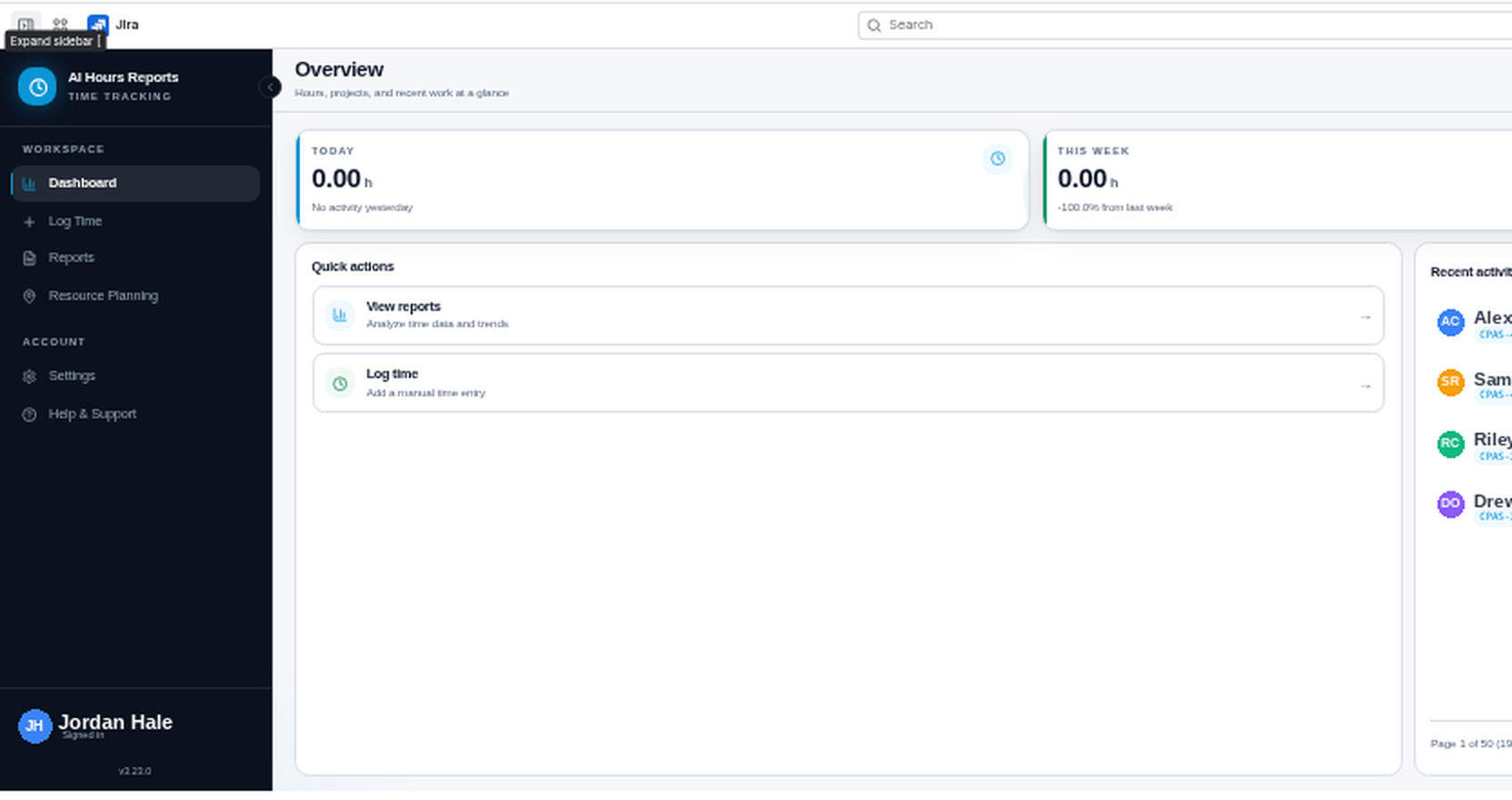 Resource planner showing allocation vs time spent.