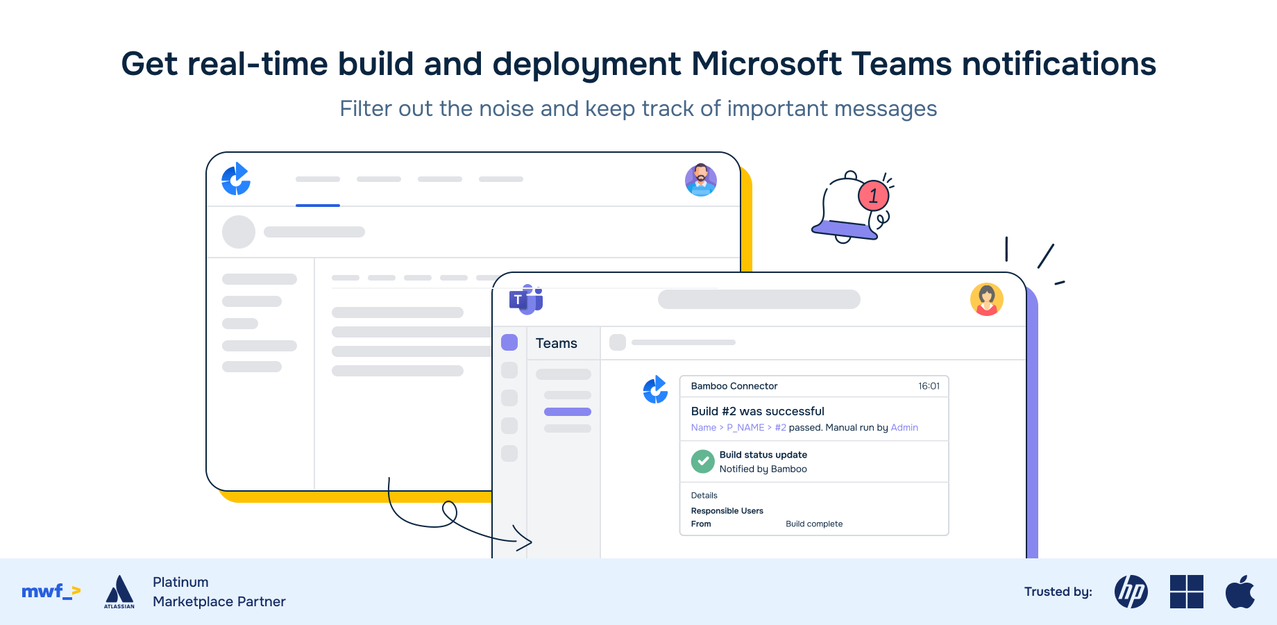 Stay informed and respond quickly with real-time build and deployment notifications on Microsoft Teams.
Don't miss important build failures, hanging jobs, etc.​