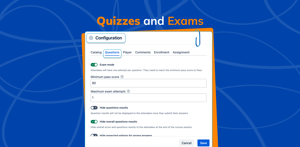 Set exam modes with min pass score and max attempts, Support up to 7 questions types 