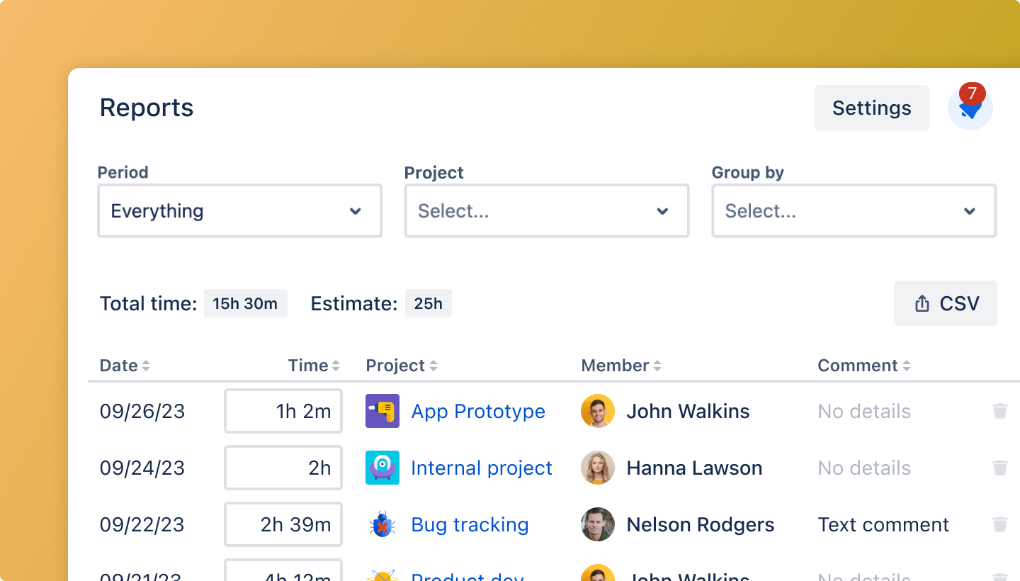 Filter, Group, or Export Time 🔍