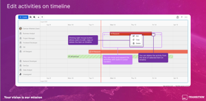 Edit assignments directly on the timeline by moving or resizing activities, or use the context menu to edit, copy, and delete scheduled work.