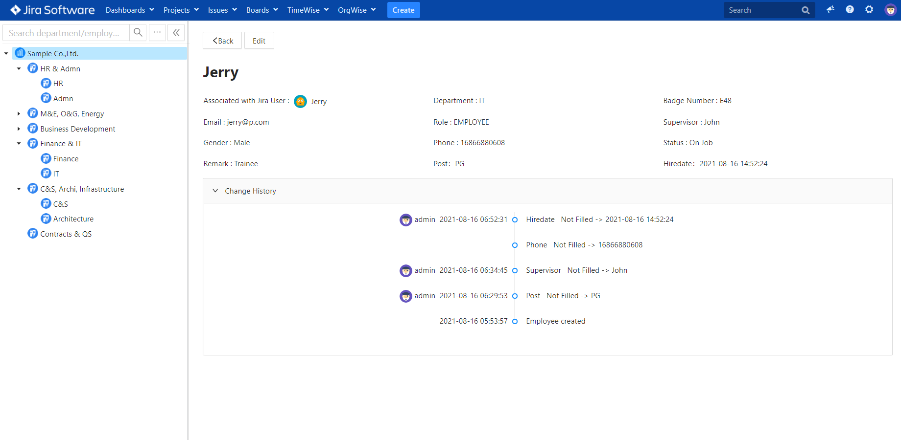 We extend built-in attributes for users such as mobile number, department, supervisor and any customized attributes. The extended information will be displayed in the issue view and also the user profile.​