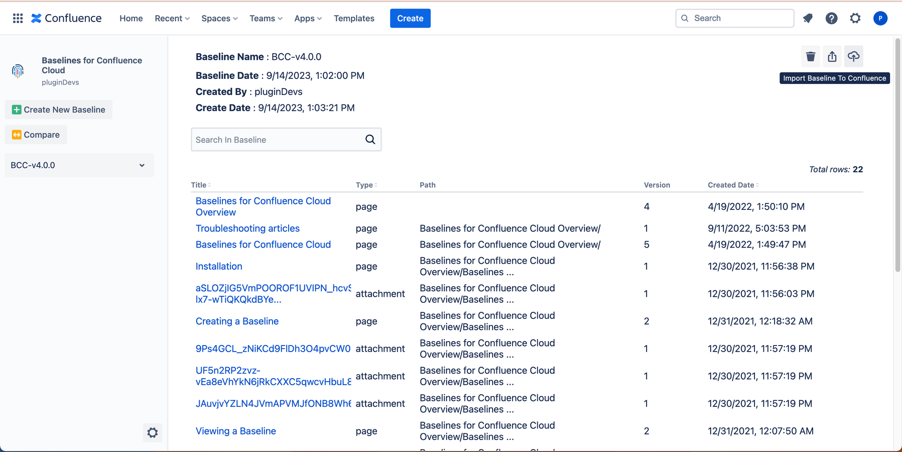 ​You can view the content of your baselines and access to specific version of documents and attachments. Moreover you can create an export of a baseline as PDF.