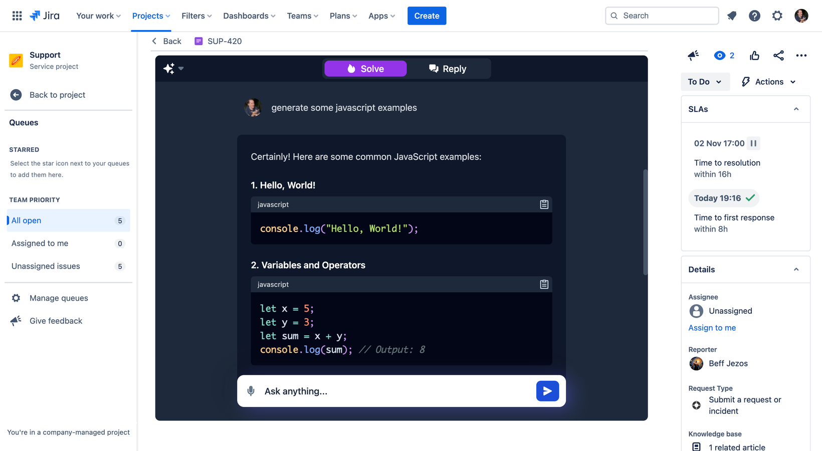 Inbuilt ChatGPT for diagnosis and code generation