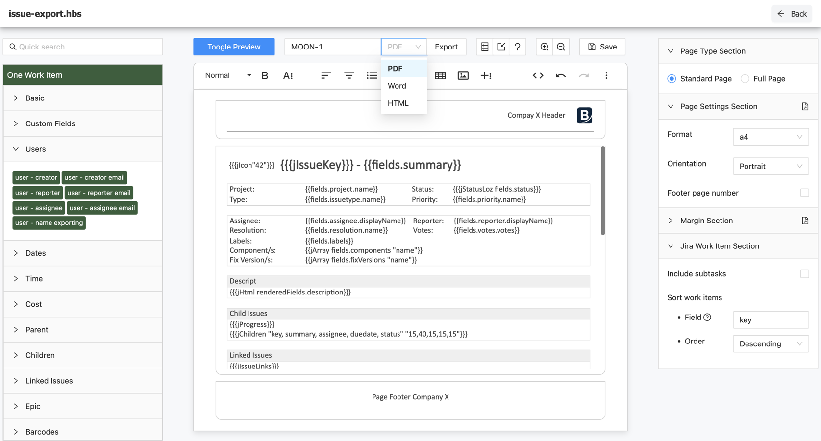 Easily create documents in editor with drag & drop