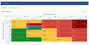 The risk model is customizable. Change the dimensions of the matrix; 4x4, 5x5, 4x3, 6x3, whatever. You can also change the names of the rows and columns, and set the exposure level for each cell.