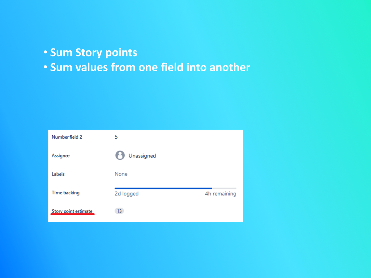 You can easilly sum up storypoints adding functionality. But if you wish, you can sum up any numeric fields you wish!