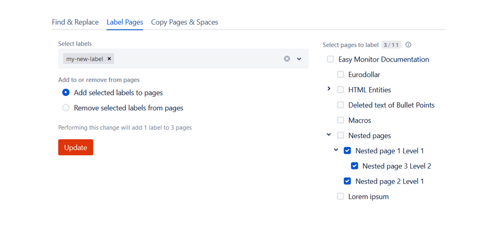 Create, add or remove labels on pages.