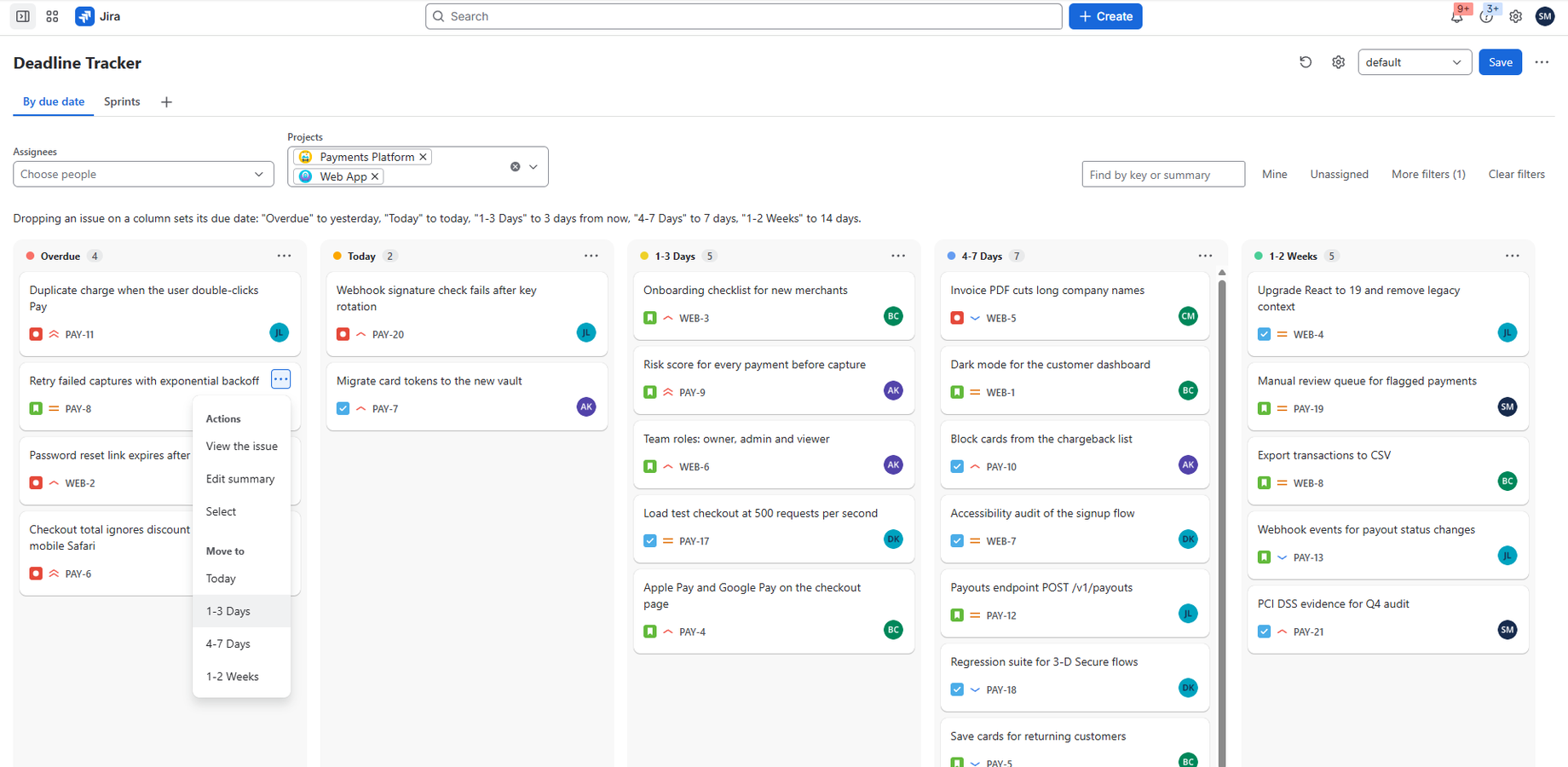 Drag to reschedule — Undo brings back the exact old date.
