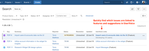 Quickly find which issues are linked to features and suggestions in UserVoice