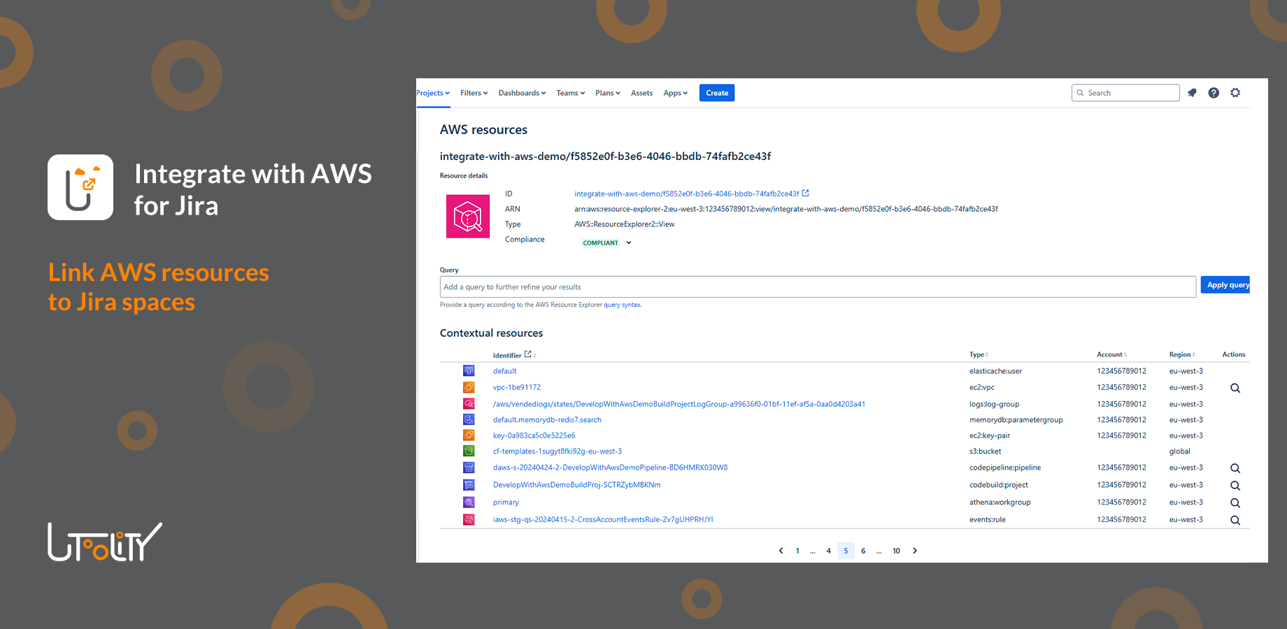 Jira project with 'AWS resources' page