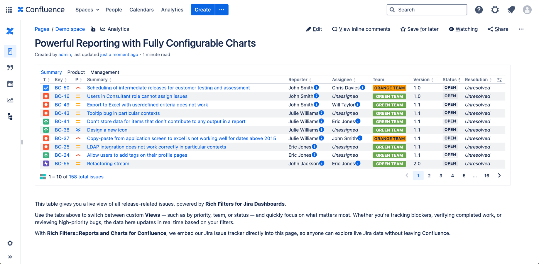 Rich Filters for Confluence