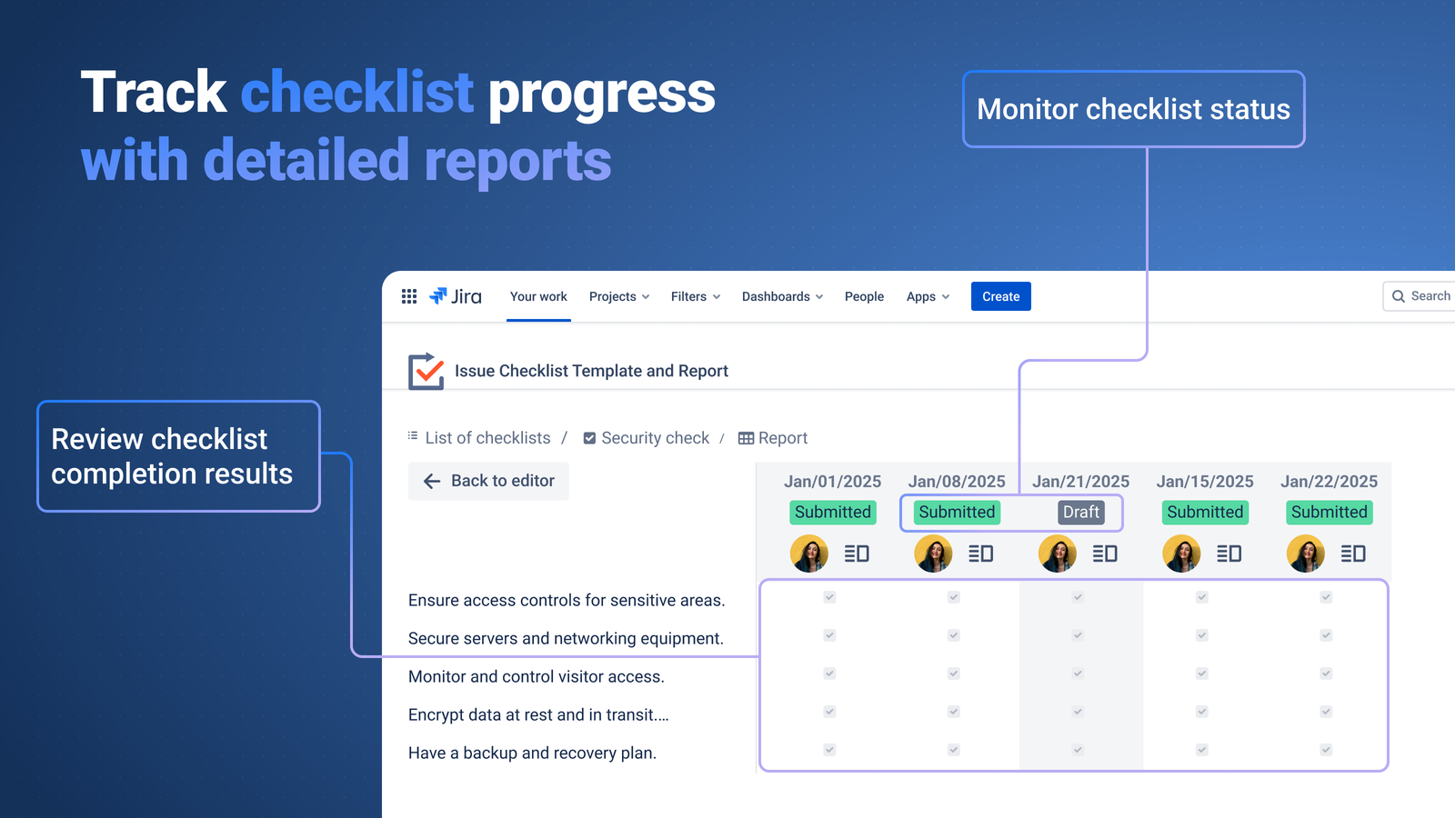 Monitor Checklist Progress