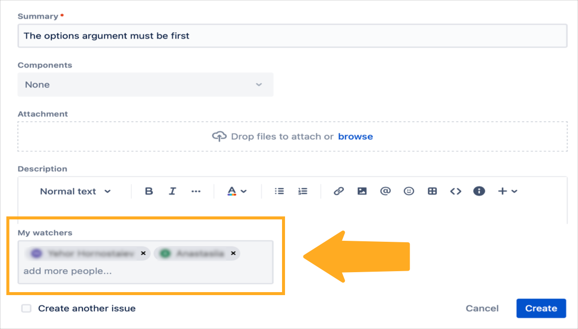 Add watchers when you create your issues