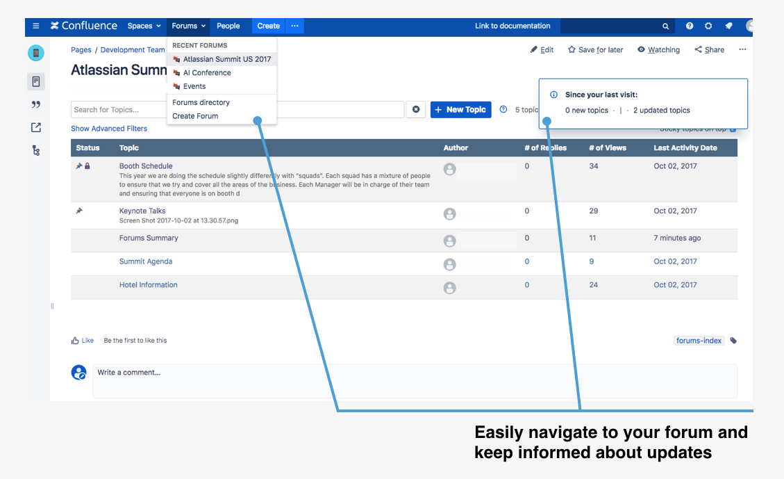 Easily navigate to the forum you're after, keep your teams notified of new topics and activity and gain global insights of all forum activity.​