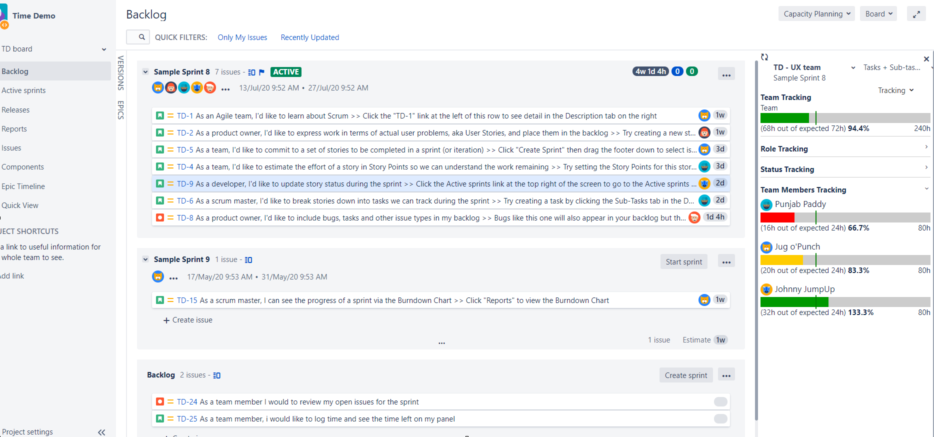 See each team member capacity for the the sprint planned work, make your team planing process easy and transparent