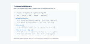 Made for stakeholders without Jira access - a plain readable summary instead of a dashboard