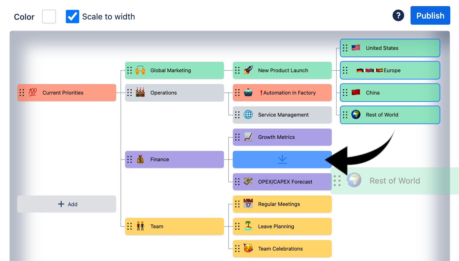 Create Confluence mind maps and structured data hierarchies easily with Mindmaps Pro for Confluence. Create a new mind map with the macro /mindmap, and edit your mind maps using the interactive visual editor.