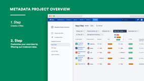 Customize the overview with filterst to show only the projects and metadata you need to see.