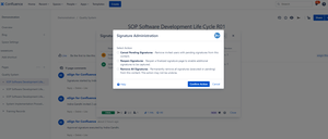 Page Owners and Space Admins can access Signature management functions to clear invitees, reopen finalized signatures, and reset signatures.