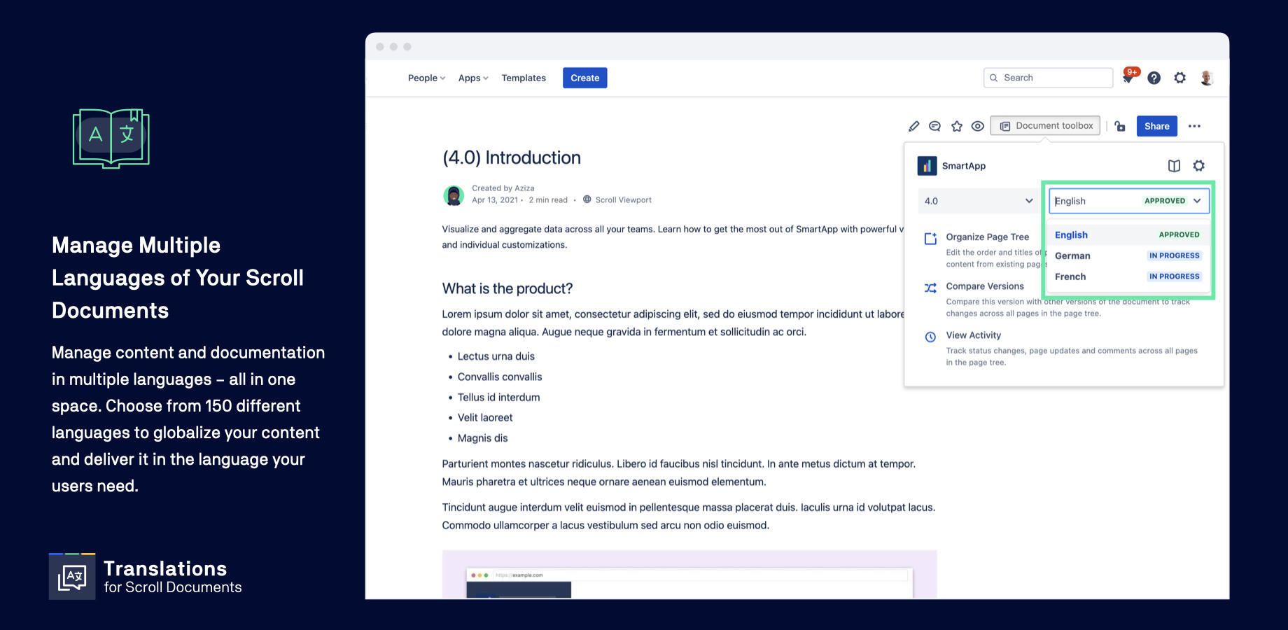 Author documentation in multiple languages