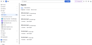 Every digest lands in an in-app inbox: newest first, unread counts, one click to open.