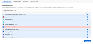 Admin Panel - Project Restrictions