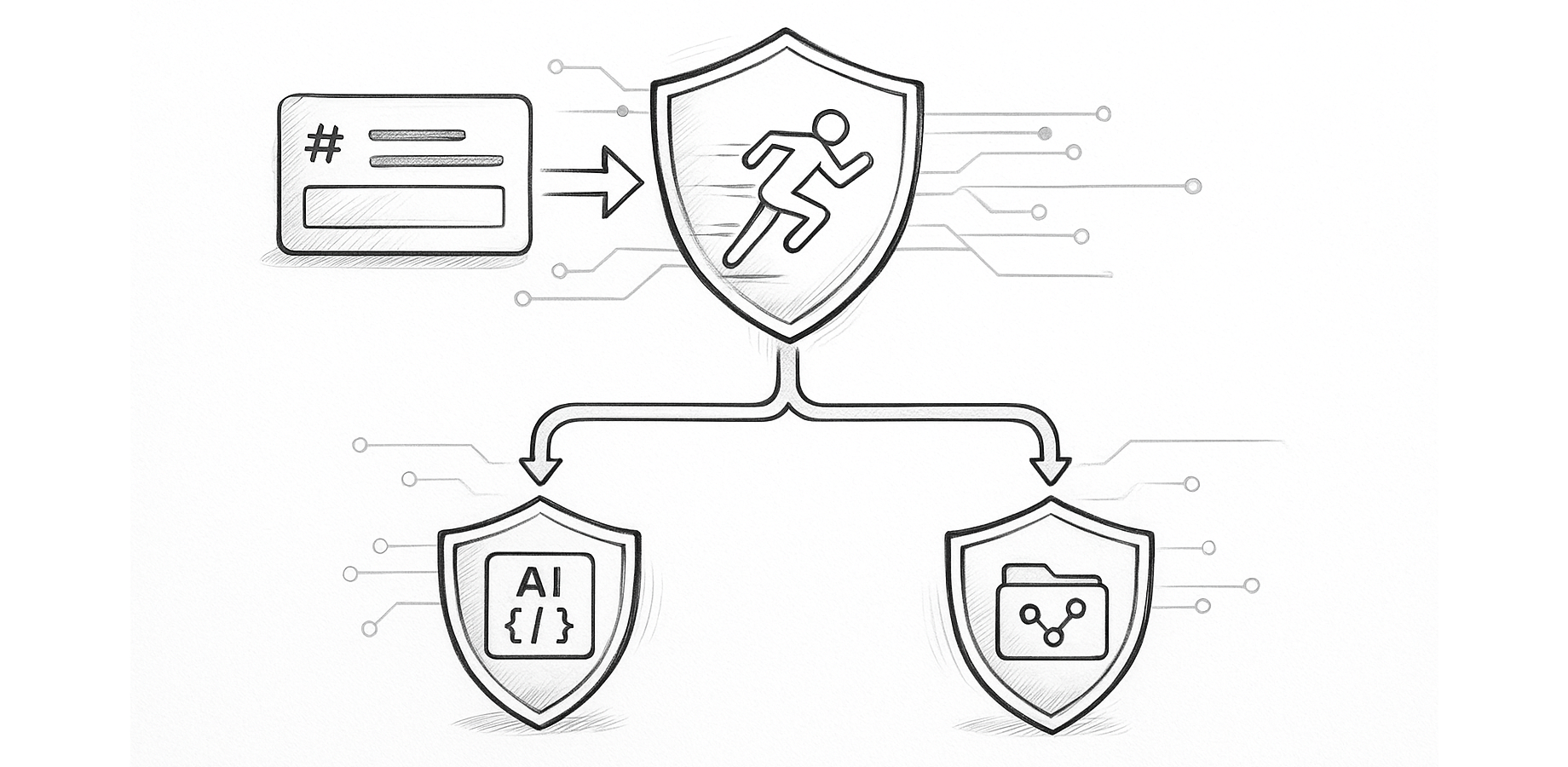 A ticket is handed over to a secure runner which is connected to a repository and the coding AI.