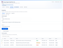Track exception lifecycle and expiry dates when risk needs temporary approval rather than immediate cleanup.