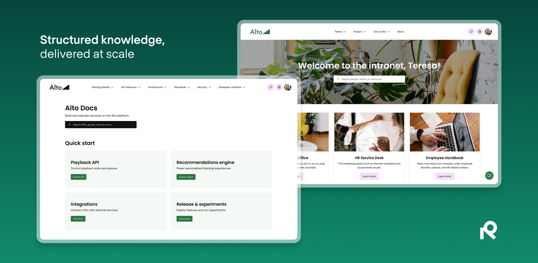 Create custom, branded Confluence sites — intranets, documentation sites, knowledge bases, and more. Watch your site take shape as you build, all without a line of code.