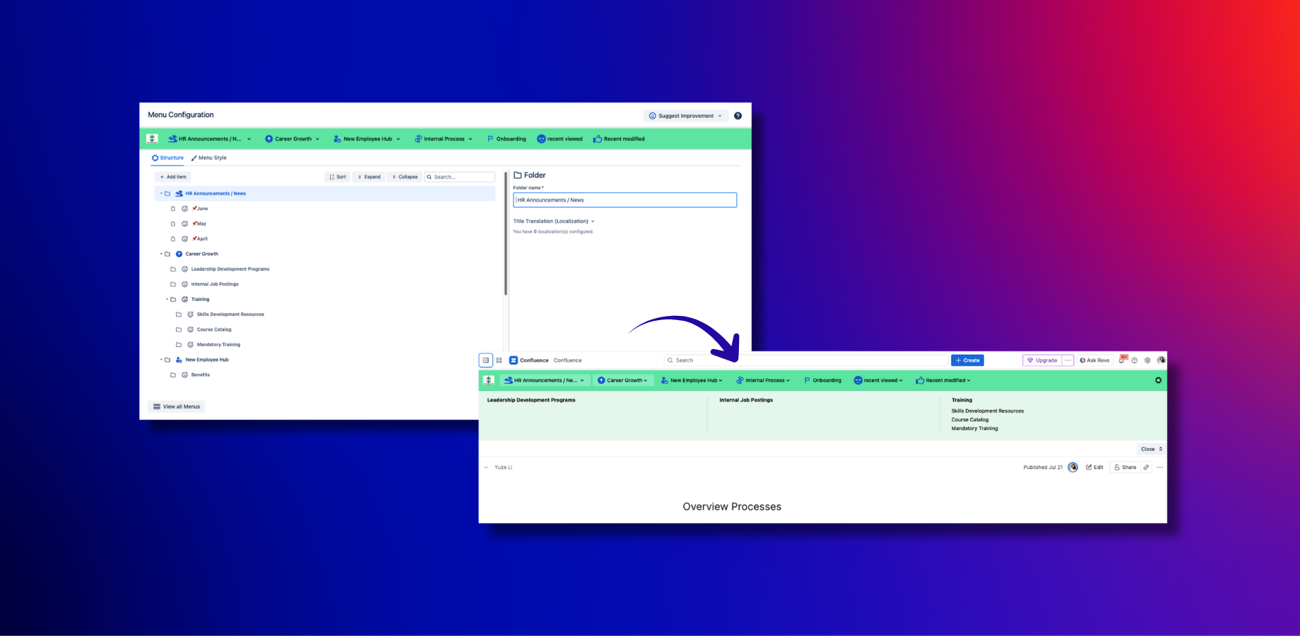 Easily use a central navigation menu in Confluence Cloud.