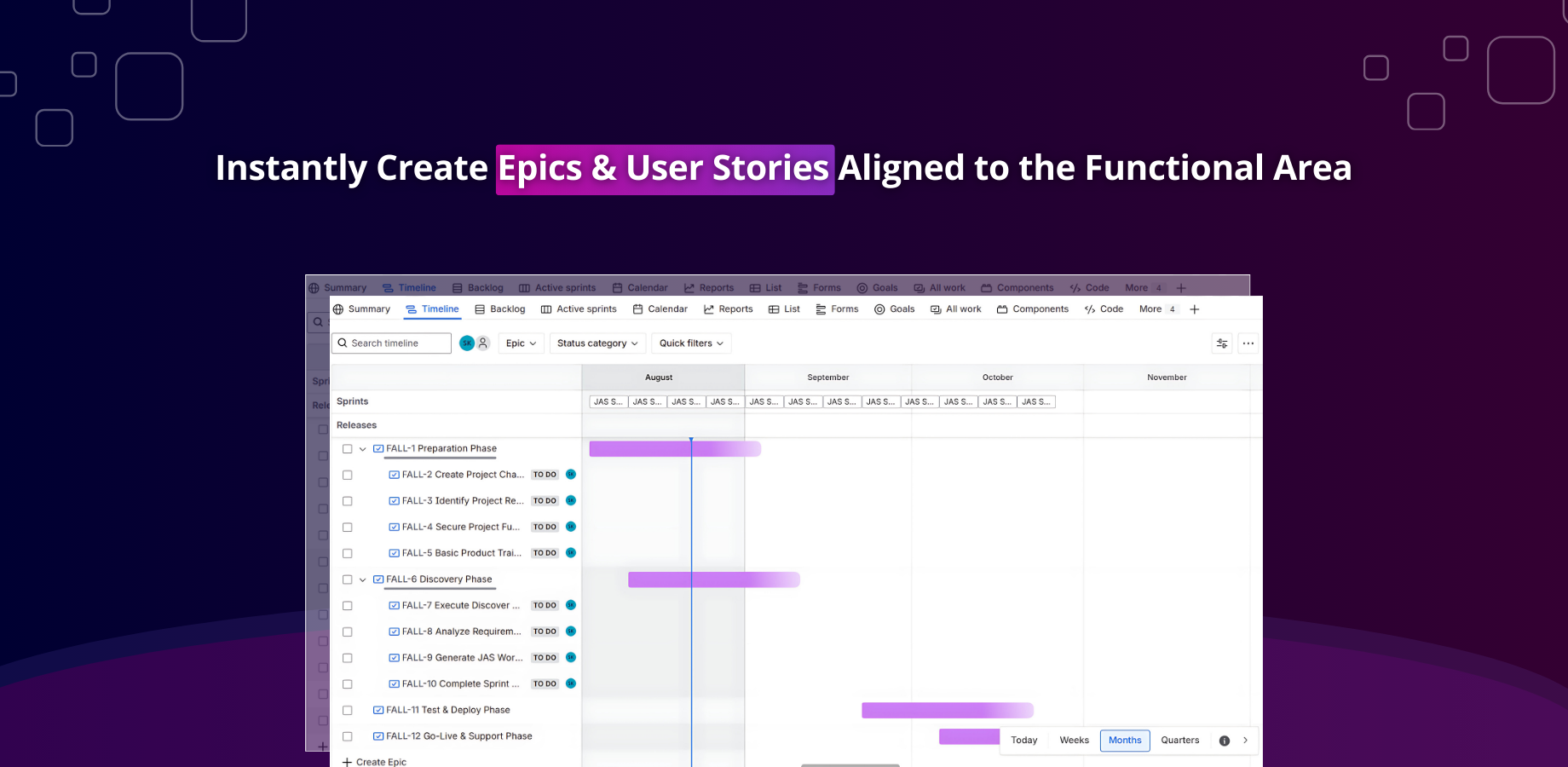 Epics & User Stories Aligned to the Funtional Area