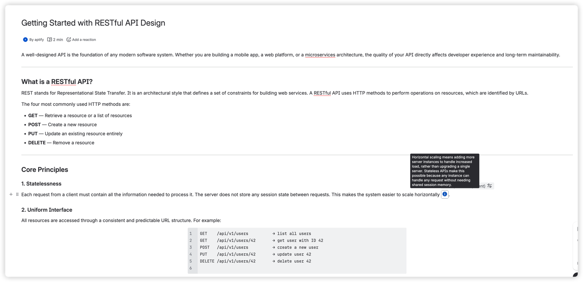 Readers hover over the inline icon to view contextual information without interrupting the page layout