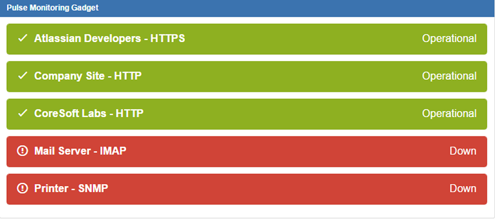 Put PULSE gadget on your dashboard and check your services in real time.