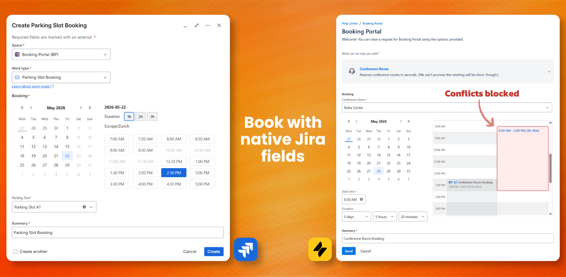 Native Jira fields in the booking form, with conflict detection