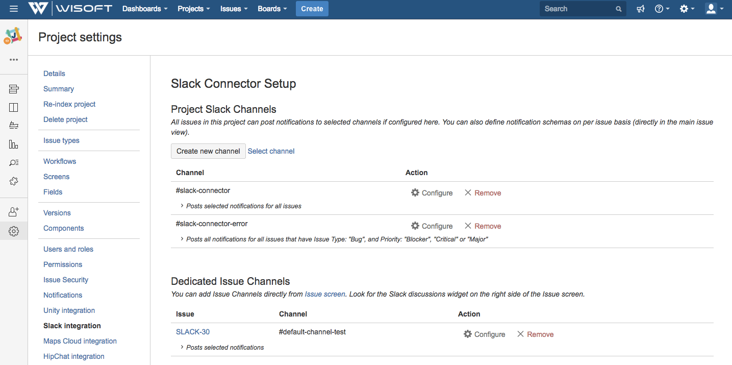 Project setup panel