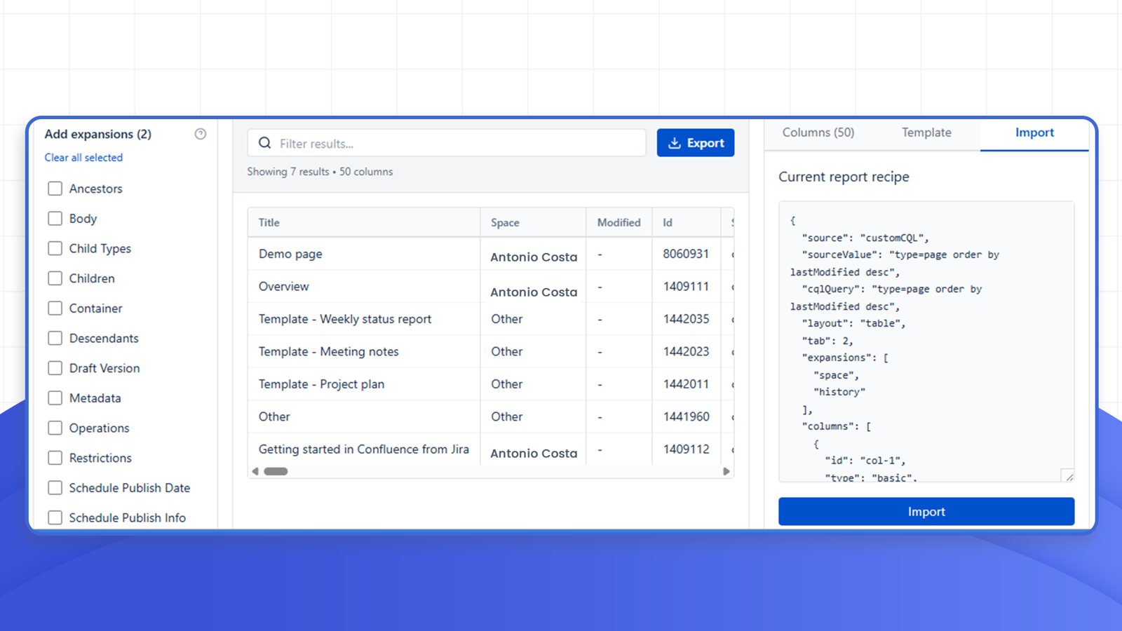 Save and reuse reports with importable recipes