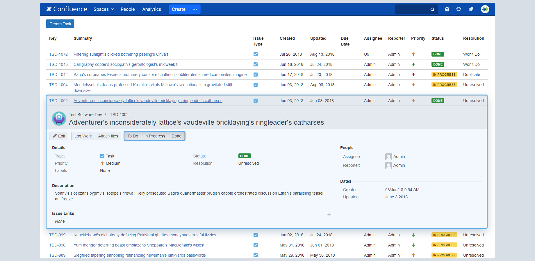 View/ Edit/ Transition issue details within Confluence.