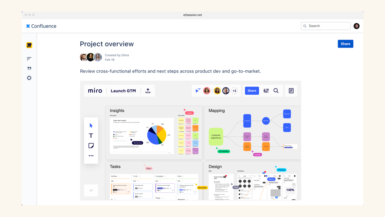 Embedding a live Miro board into a Confluence page.