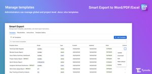 Manage Templates - Administrators and project admins can manage global and project-level .docx/.xlsx templates