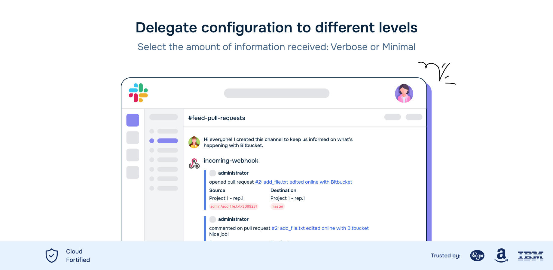 You can configure to have minimal, compact and verbose Slack notifications messages from Bitbucket.