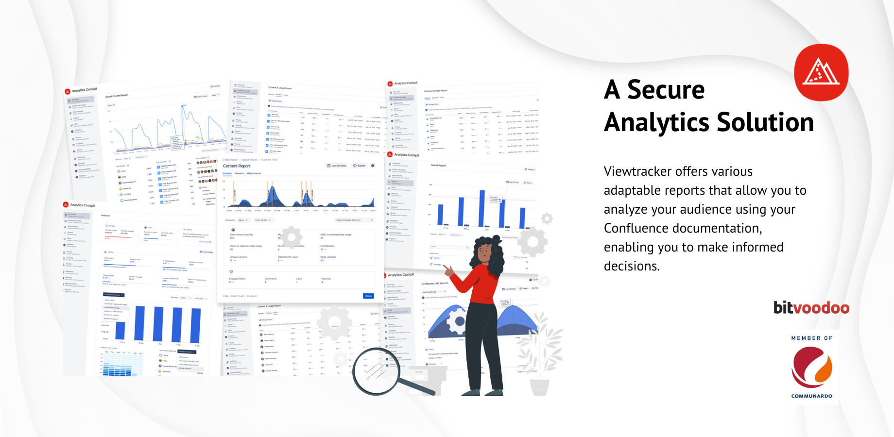 Viewtracker offers various adaptable reports that allow you to analyze your audience usage of your Confluence documentation, knowledge base, intranet, extranet, and 3rd party app output.