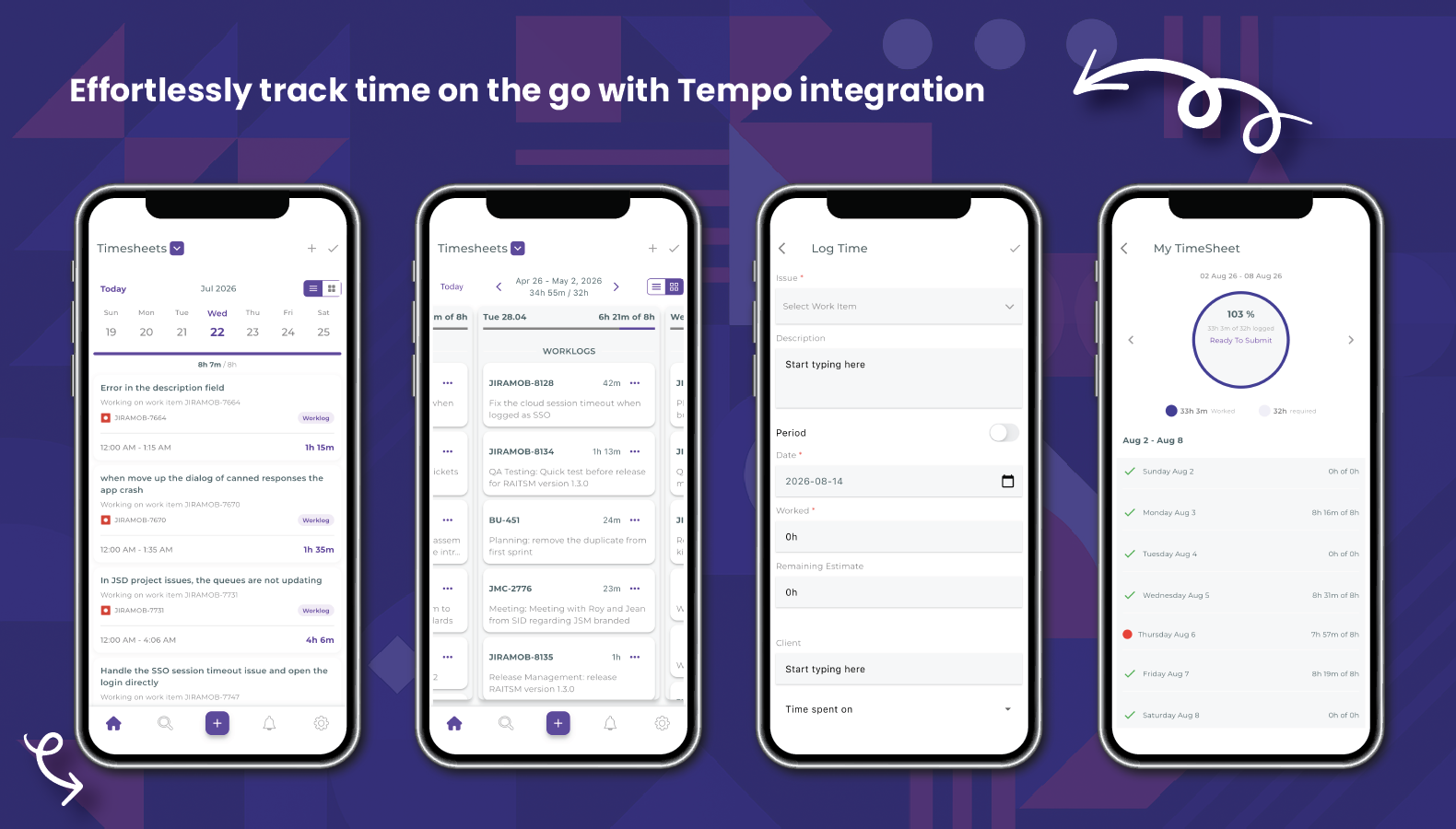 Effortlessly track time on the go with Tempo integration.