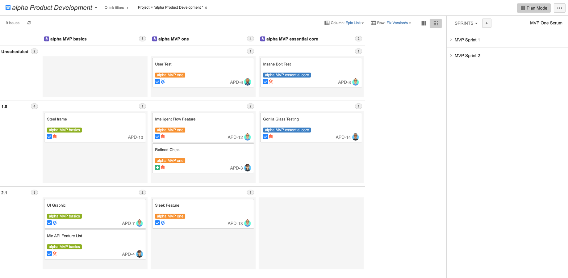 Canvas' Plan mode adds an extra dimension to your Jira boards, a planning area on the right side. Easily plan in this area your sprints, releases or components, while the Product Backlog is refined on the left as normal.